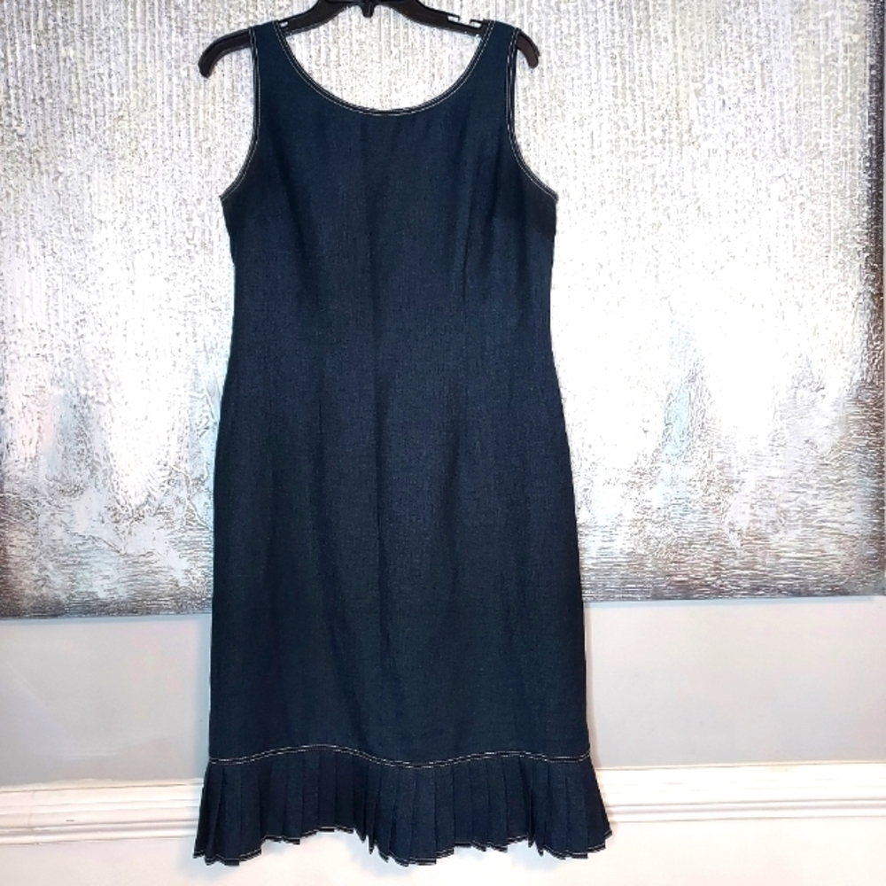 Nipon Boutique Pleated Navy Blue sheath Dress Sz-10